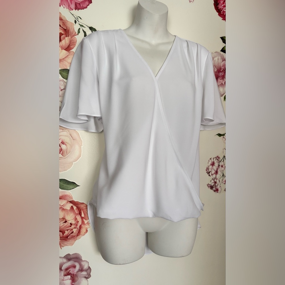 ALFANI White Wrap V-Neck Blouse